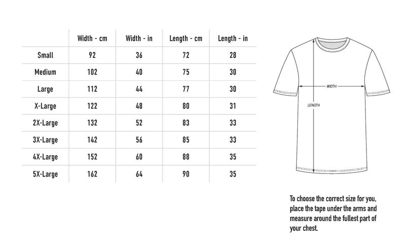 Size chart for New York Smoke Tee - White
